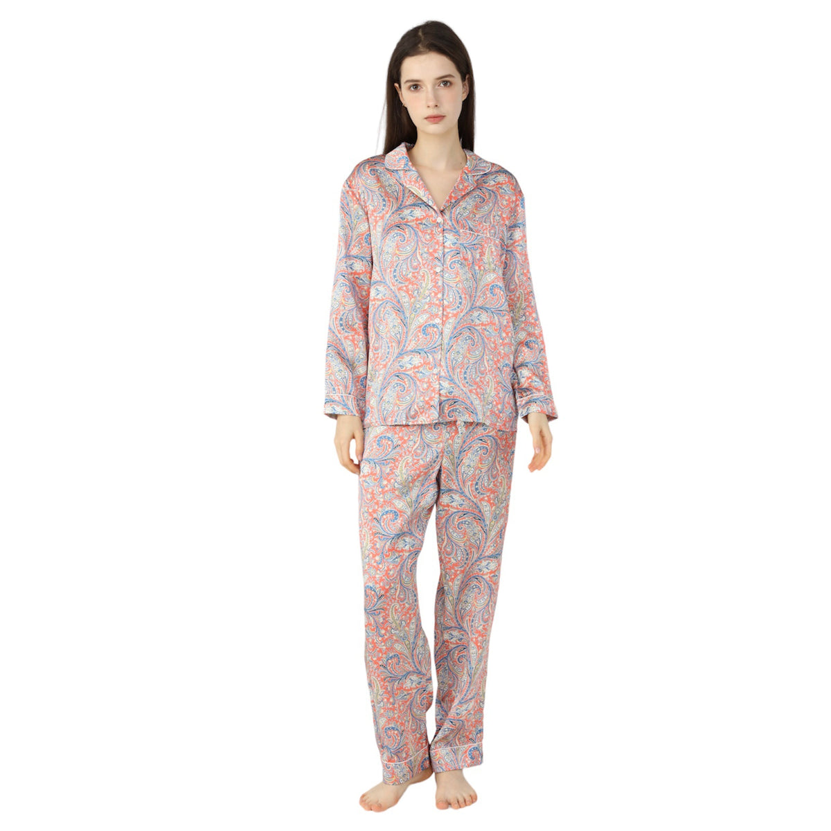 Silk Pyjama Set | Liberty London Print | Great Missenden Orange