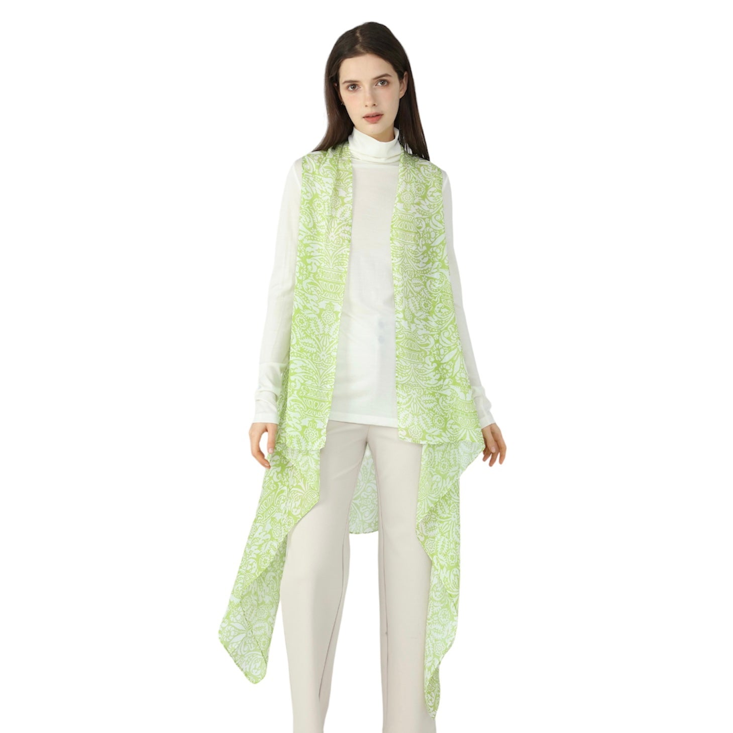Silk Scarf Wrap Green Coral