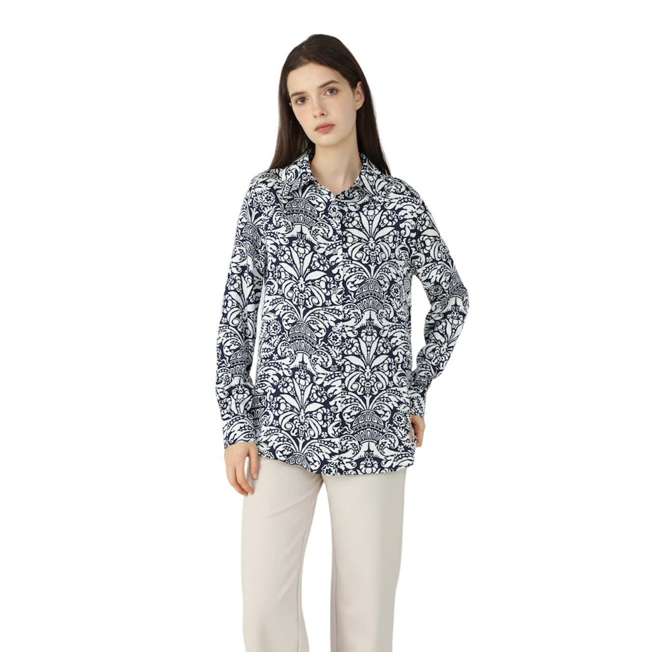 Womens Silk Blouse Indigo Coral