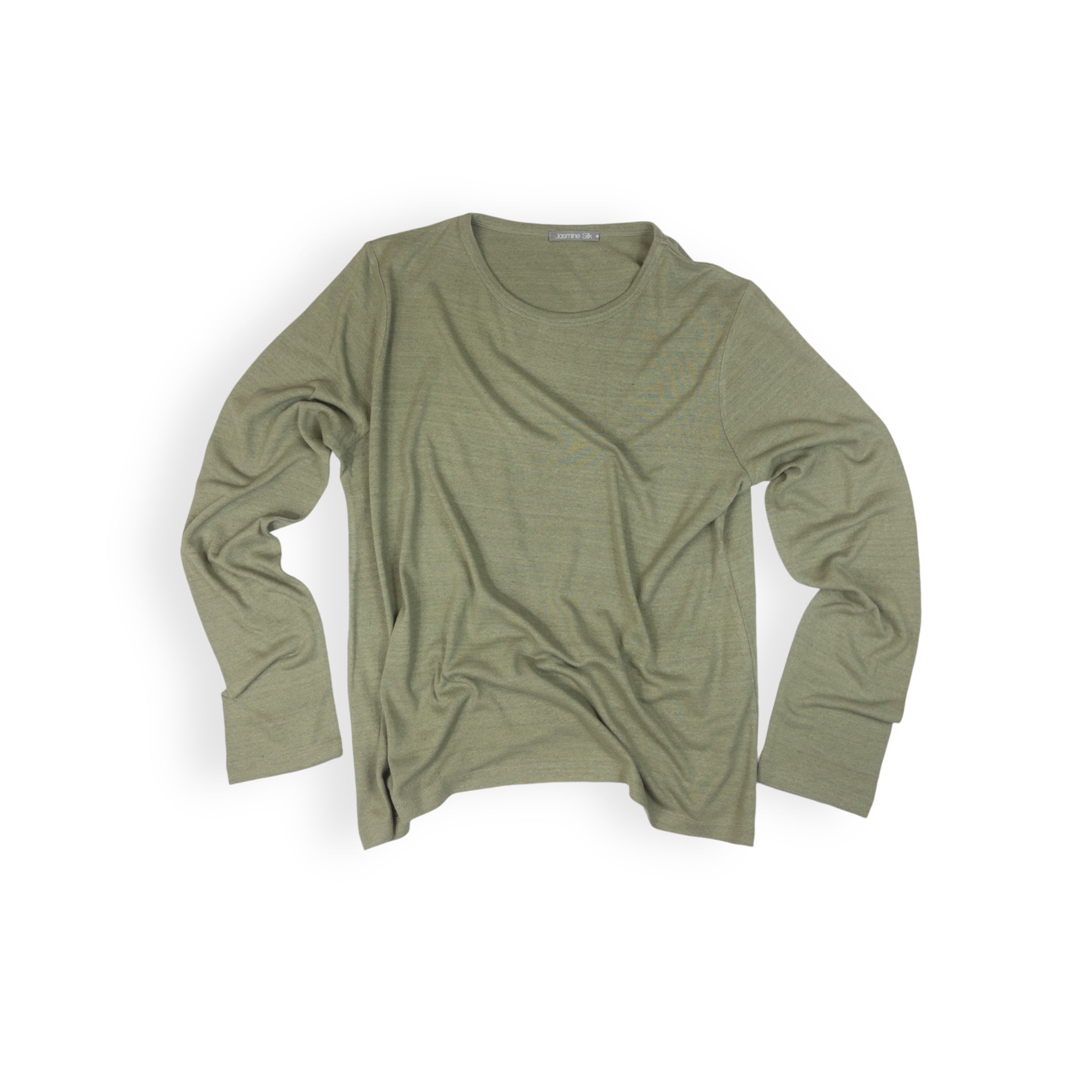 Ladies Khaki Noil Silk Long Sleeved Top