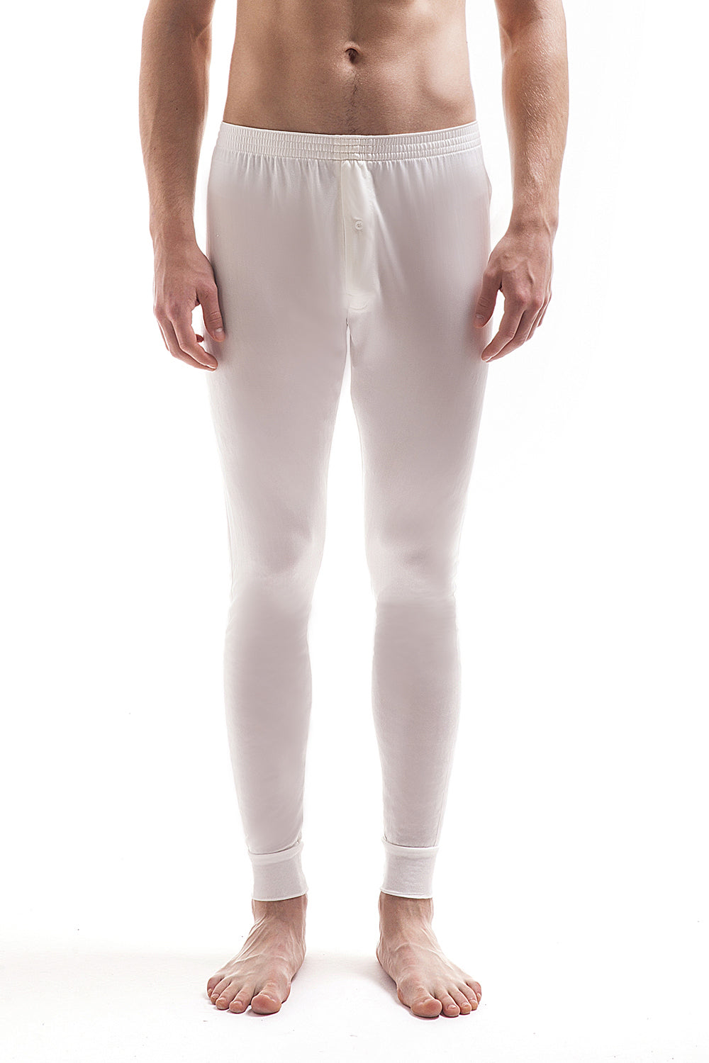 Mens Pure Silk Thermal Long Johns - Ivory