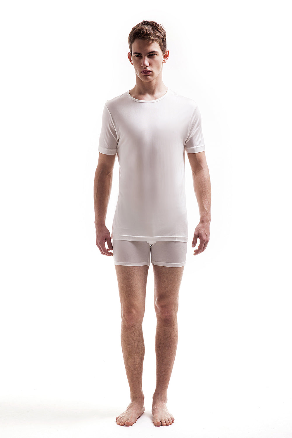 Mens Pure Silk Thermal T-Shirt - Ivory