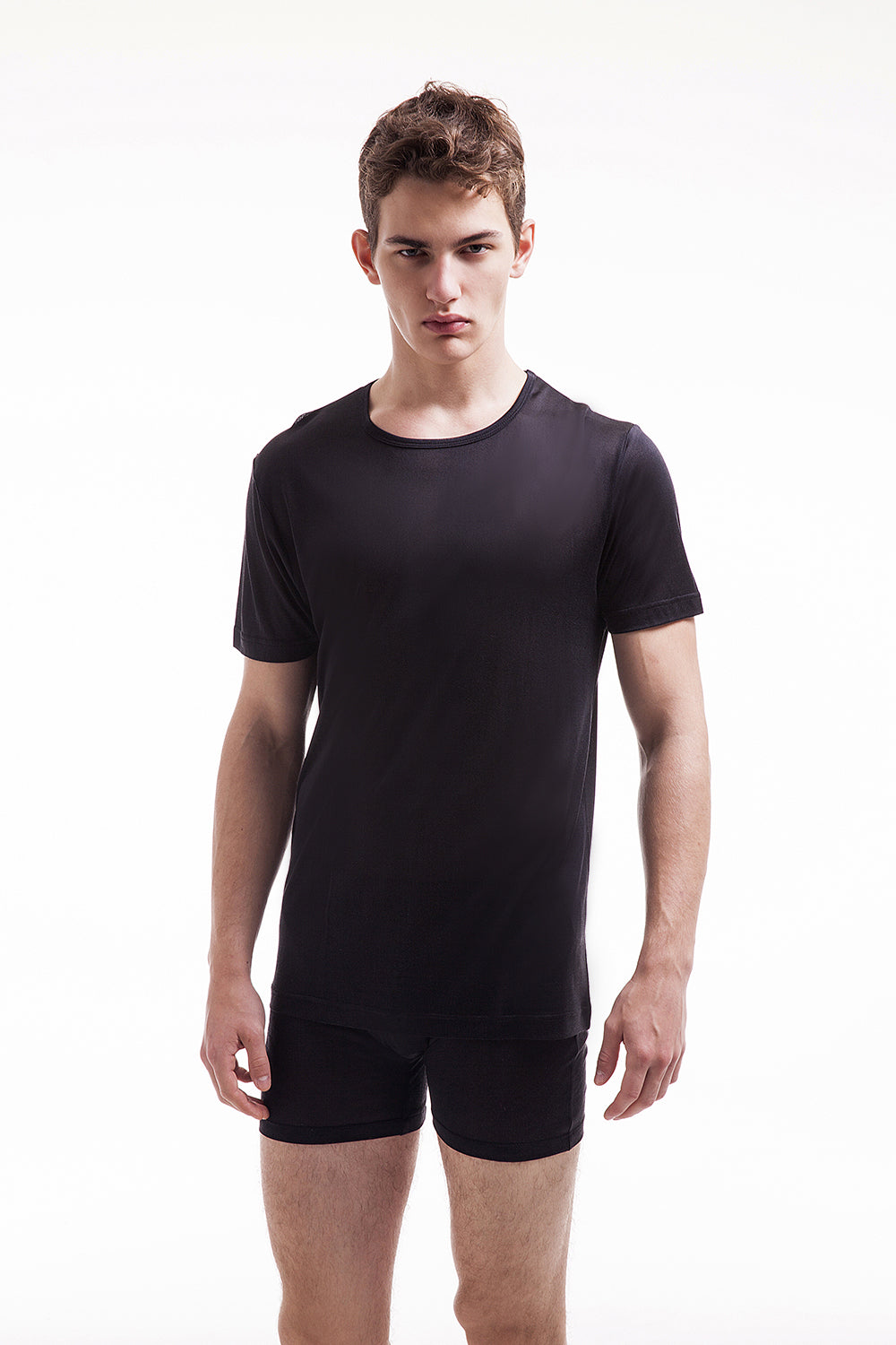 Mens Pure Silk Thermal T-Shirt - Black