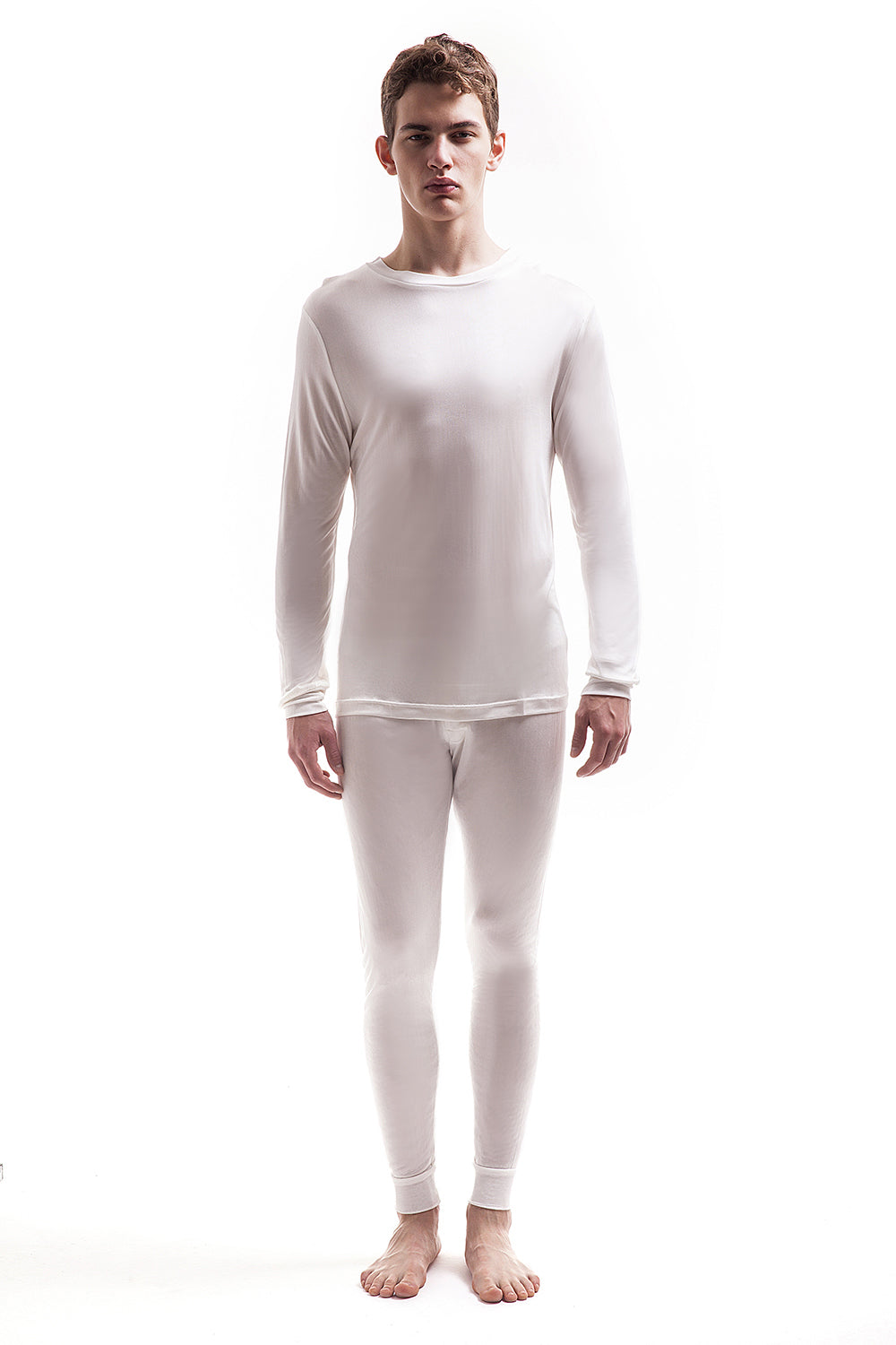 Mens Pure Silk Thermal Long Sleeved Top - Ivory