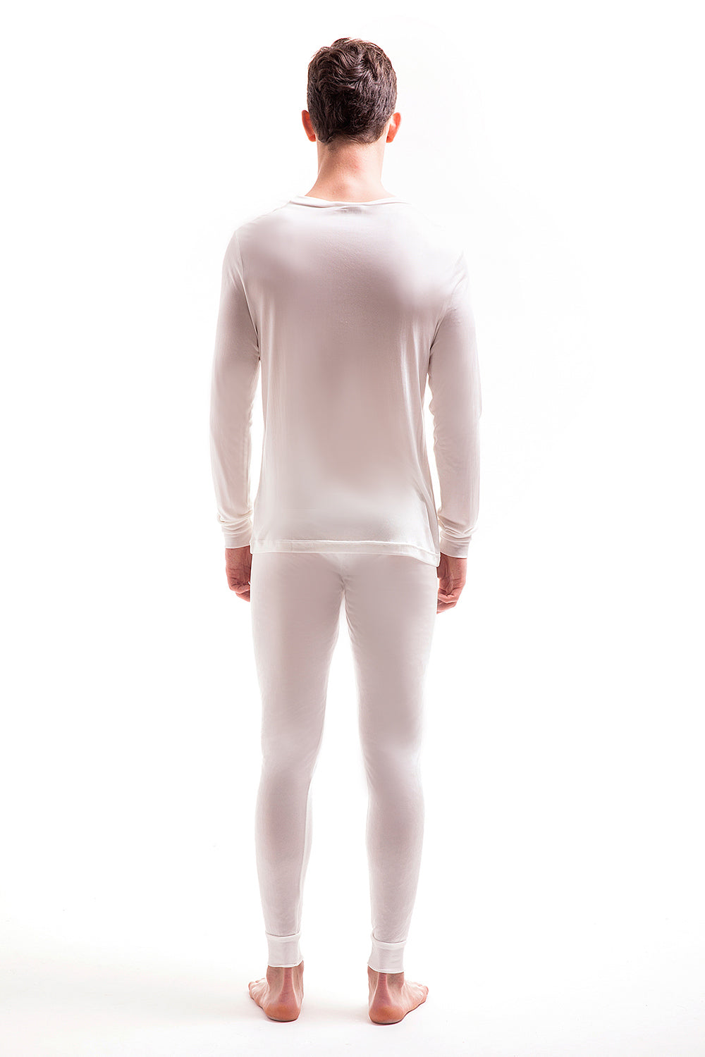 Mens Pure Silk Thermal Long Sleeved Top - Ivory