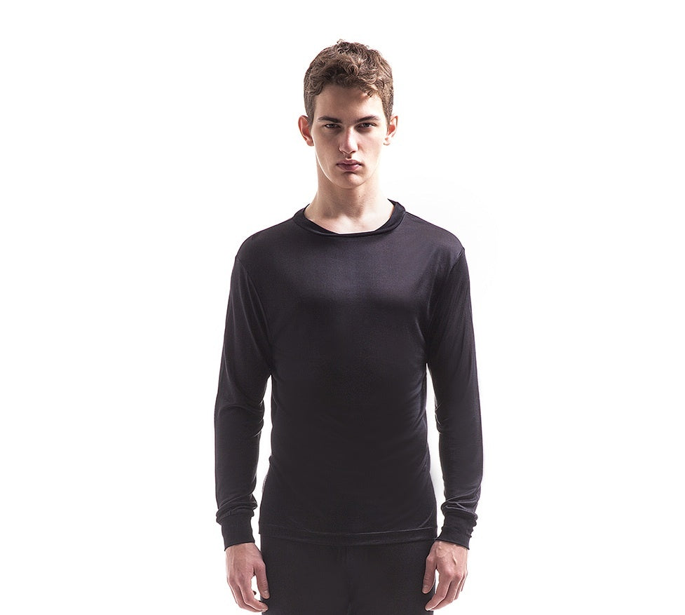 Mens Pure Silk Thermal Long Sleeved Top - Black
