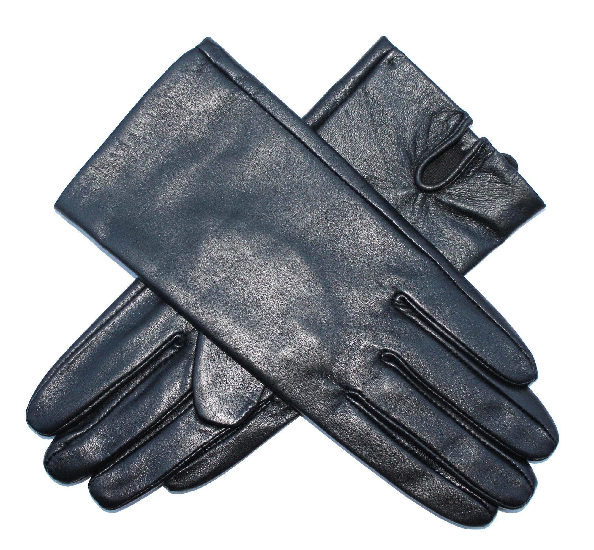Ladies Lambskin Leather & Silk Lined Gloves - Black