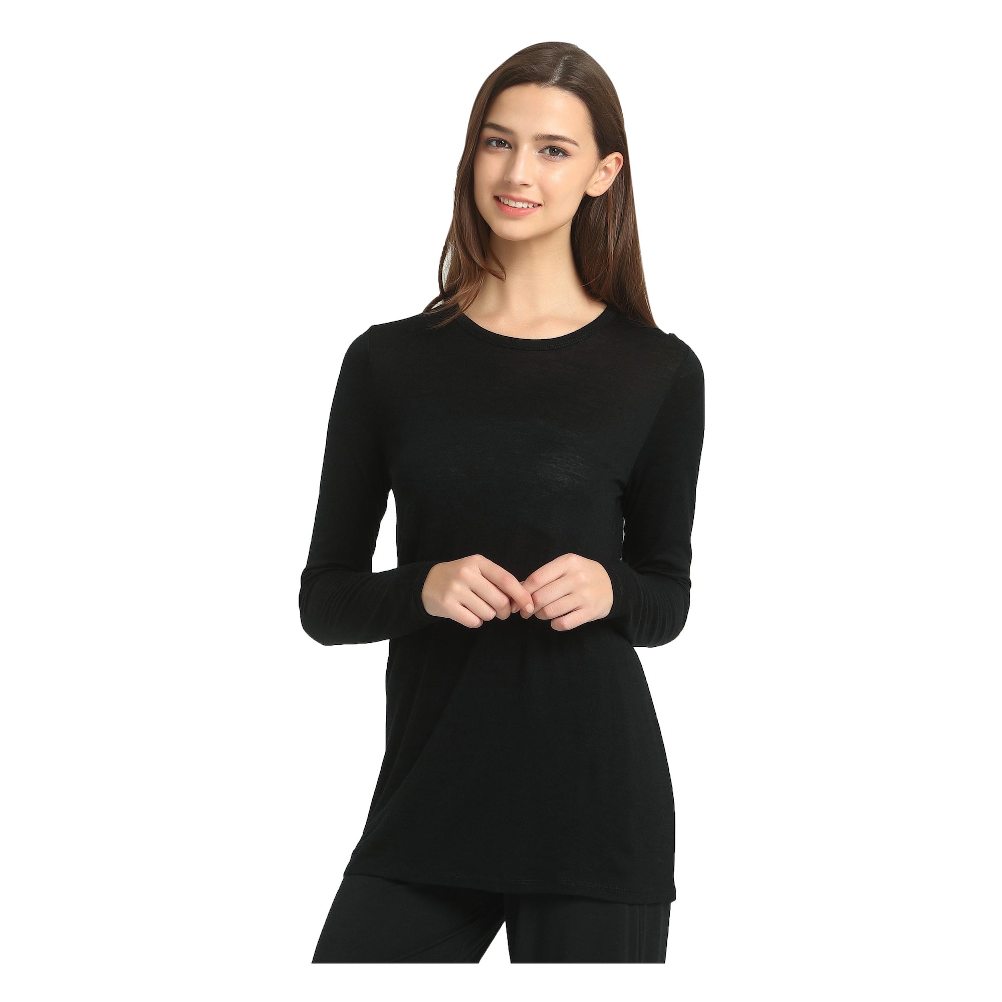 Ladies Silk Wool Long Sleeved Black Top
