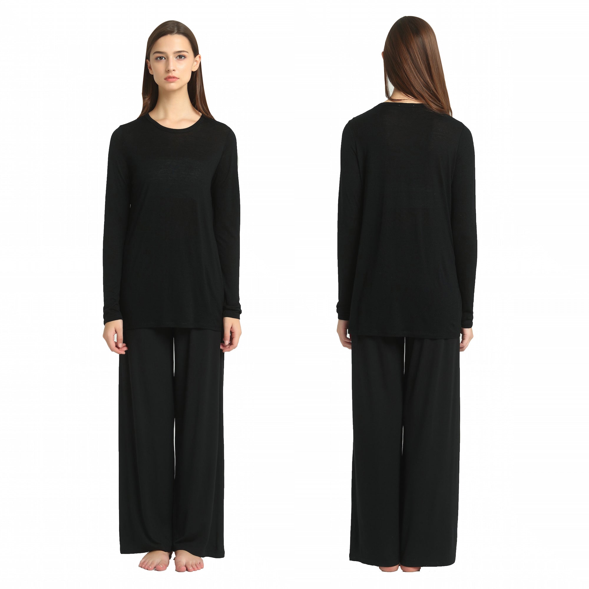 Ladies Silk Wool Long Sleeved Black Top