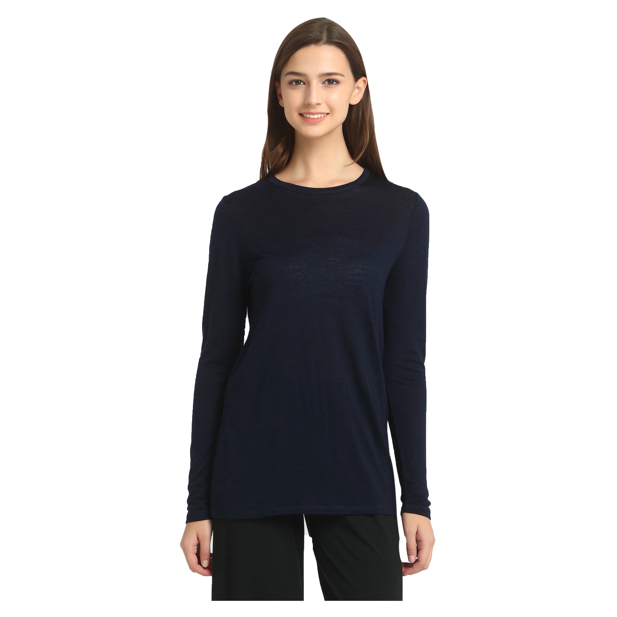 Ladies Silk Wool Long Sleeved Navy Top