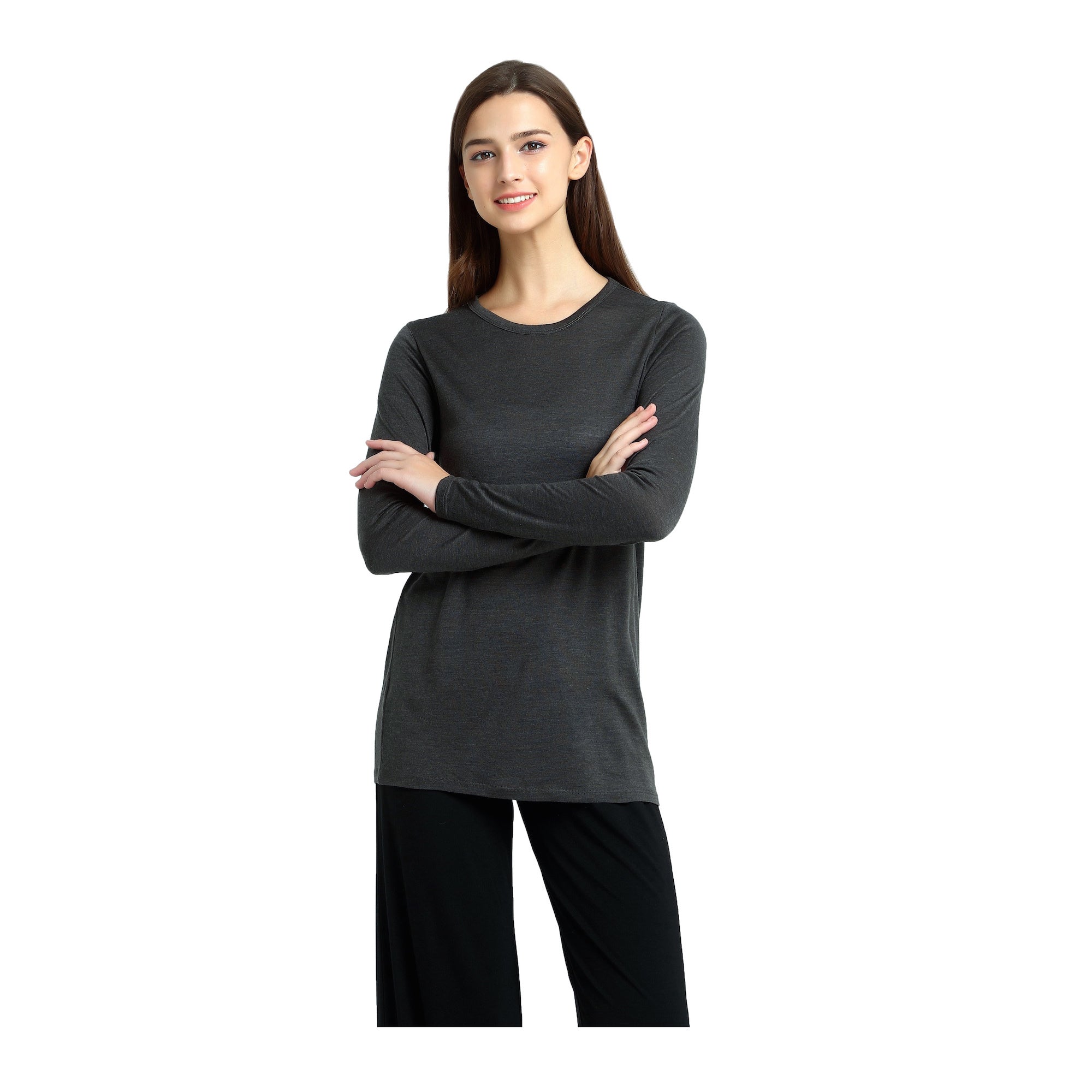 Ladies Silk Wool Long Sleeved Grey Top