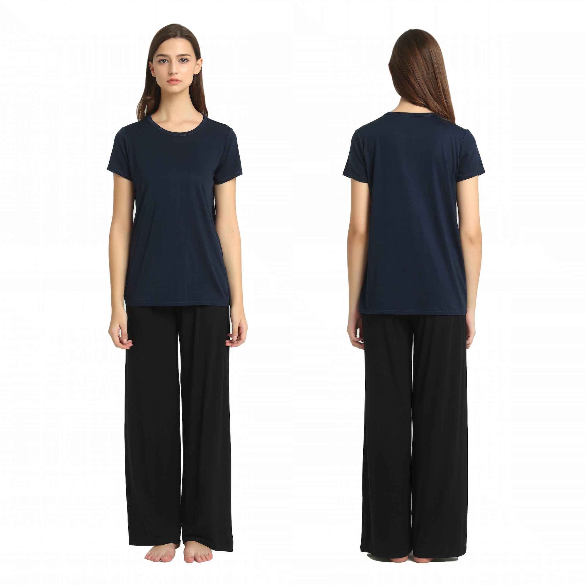 Ladies Silk Cotton Navy T-Shirt