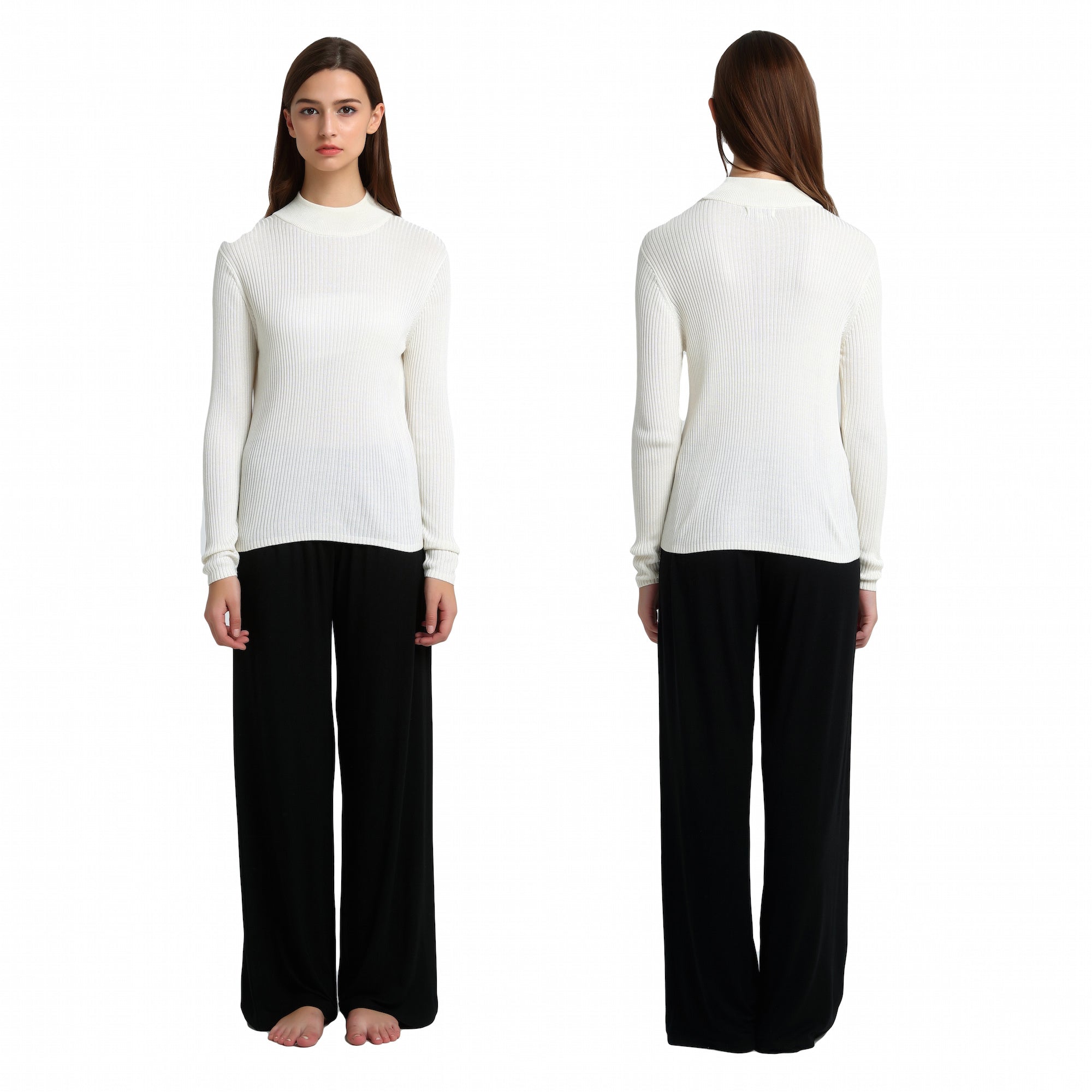 Ladies Silk Ribbed Turtle Neck Top - Ivory