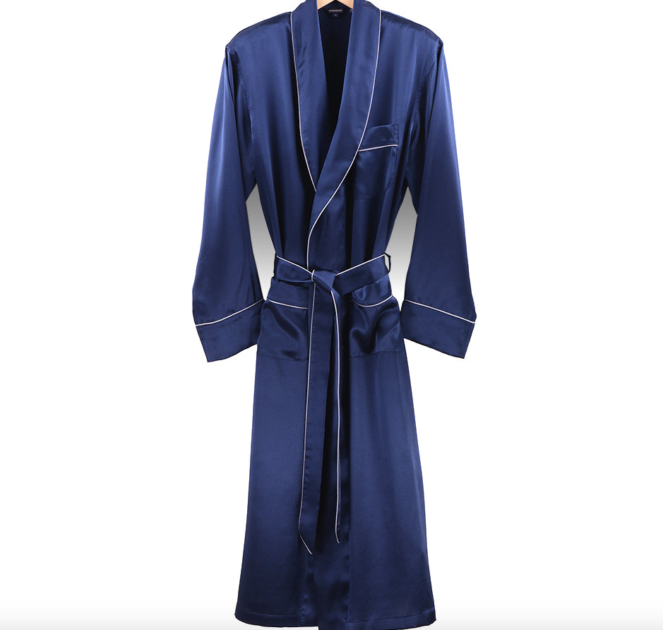 Woman's Navy Silk Dressing Gown