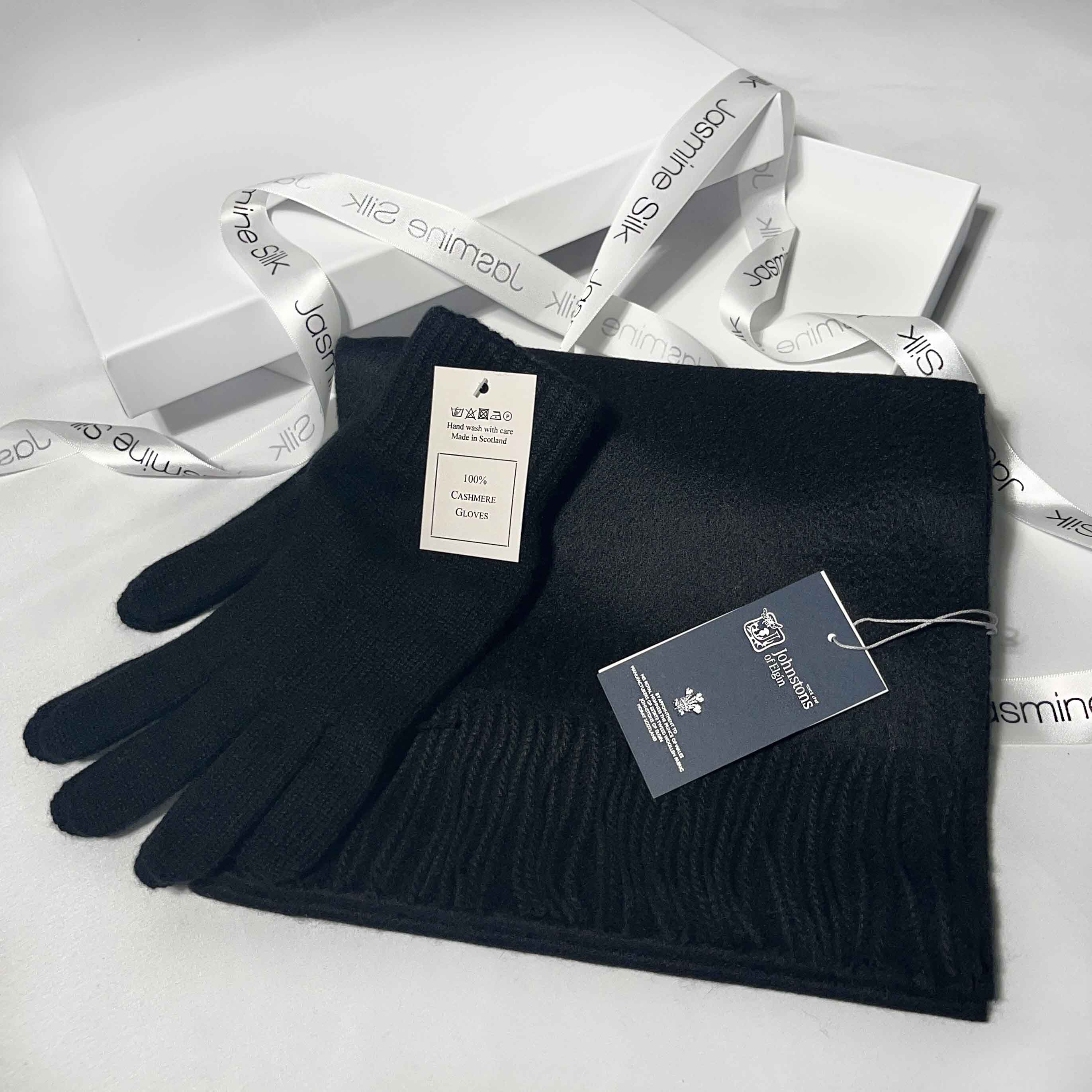 The Mens Cashmere Scarf & Gloves Gift Box Black