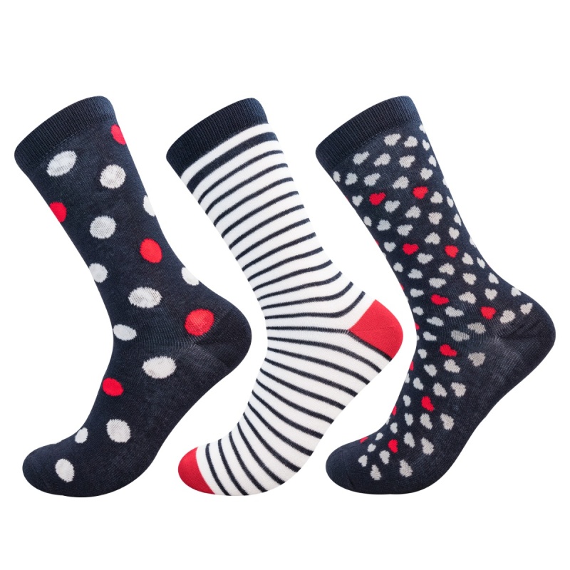 3 Pairs of Ladies Supersoft Pure Bamboo Socks - Stripe Heart Spot