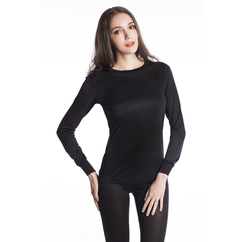 Ladies' Pure Silk Black Thermal Top | Jasmine Silk