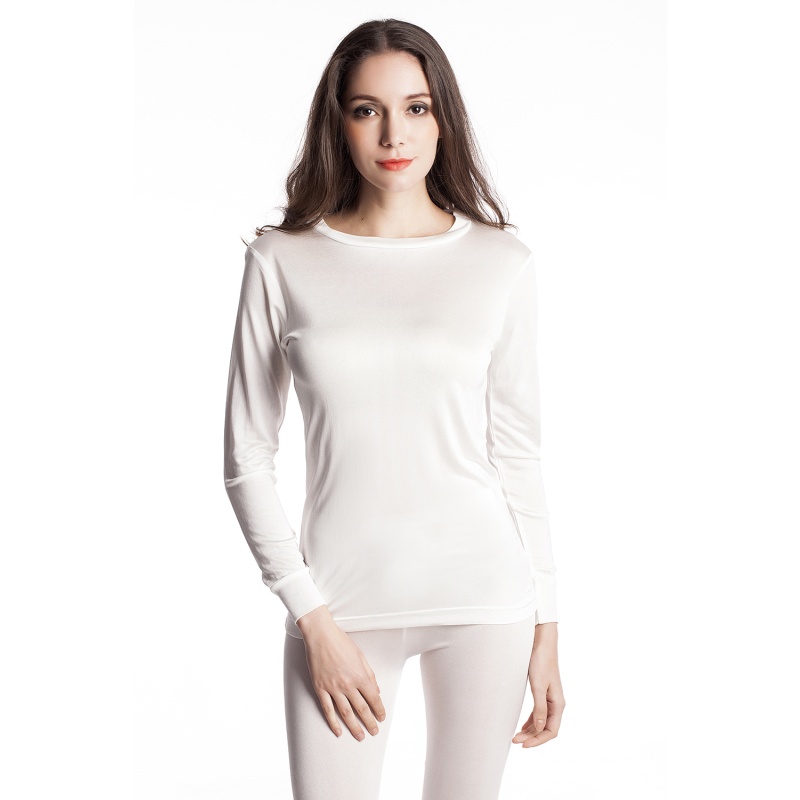 Ladies' Pure Silk Ivory Thermal Top | Jasmine Silk