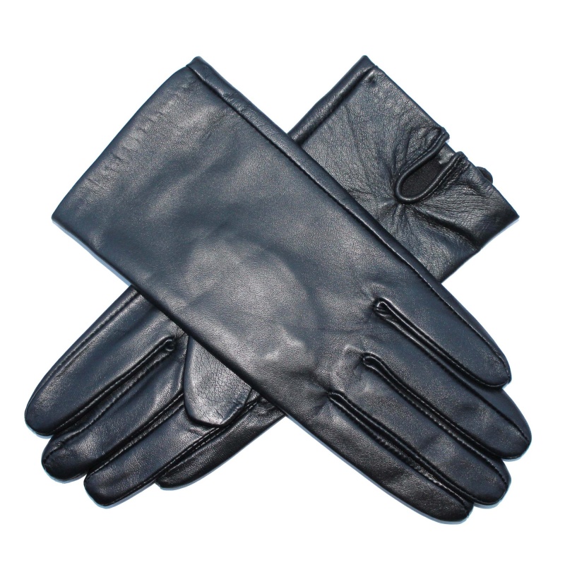 Ladies Lambskin Leather & Silk Lined Gloves - Black