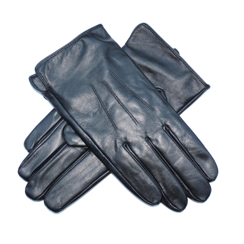 Mens Lambskin Leather & Cashmere Lined Gloves - Black