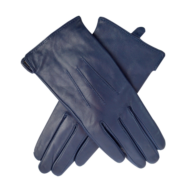 Ladies Lambskin Leather & Cashmere Lined Gloves - Navy