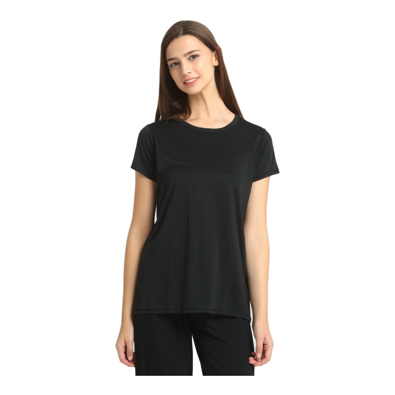 Ladies Silk Cotton Black T-Shirt