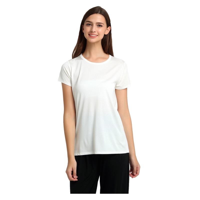 Ladies Silk Cotton Ivory T-Shirt