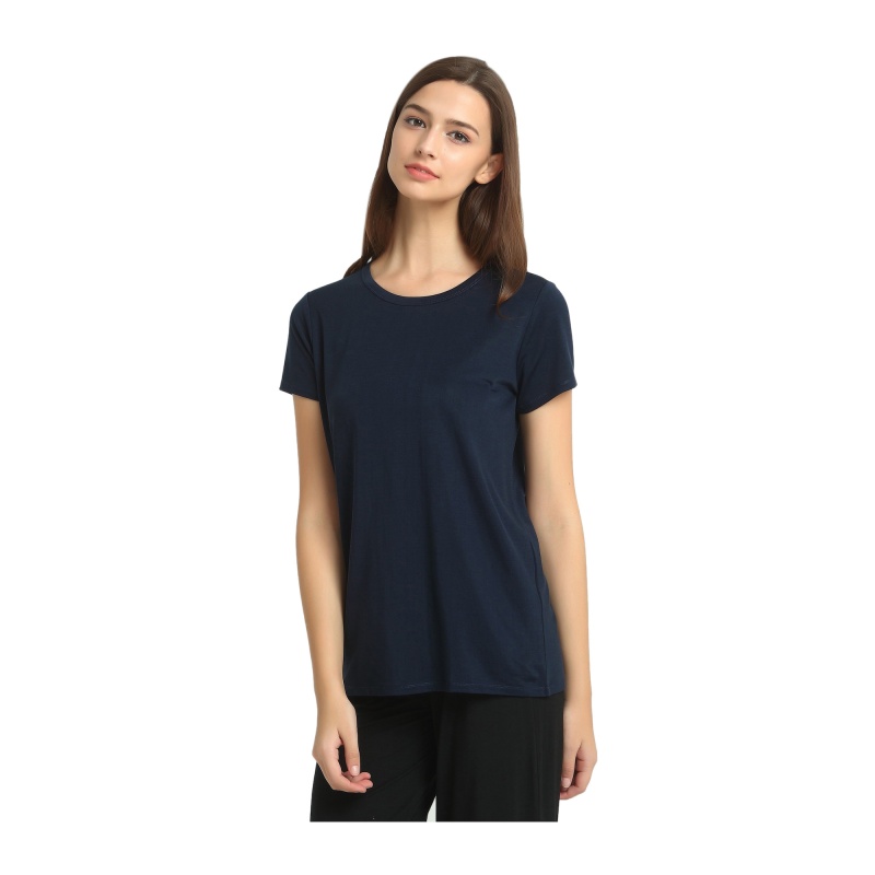 Ladies Silk Cotton Navy T-Shirt
