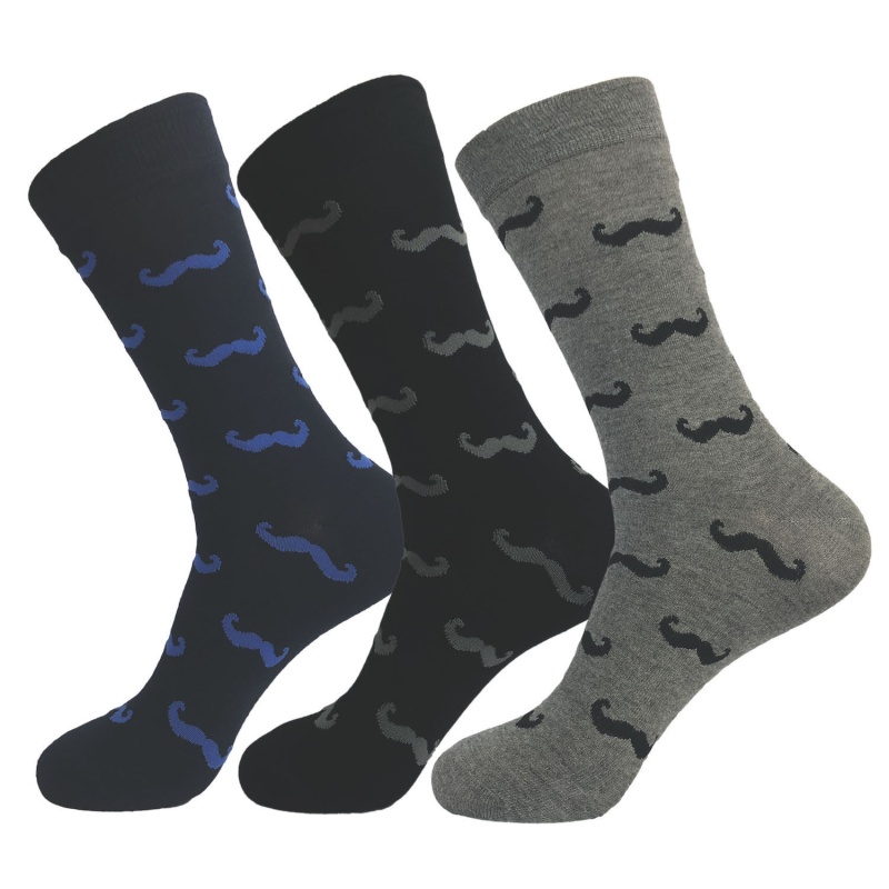 3 Pairs of Mens Supersoft Pure Bamboo Socks - Moustache