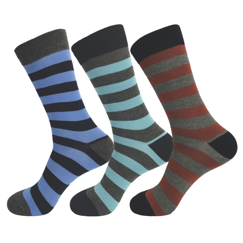 3 Pairs of Mens Supersoft Pure Bamboo Socks - Green Blue and Pumpin Stripe