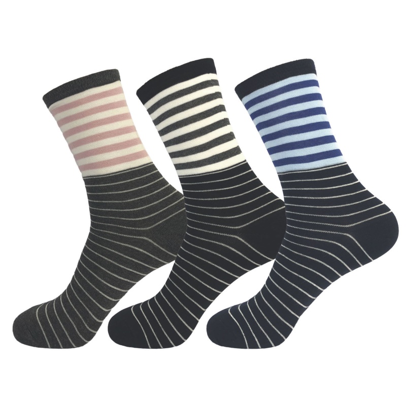 3 Pairs of Ladies Supersoft Pure Bamboo Socks - Pink Grey and Blue Stripe