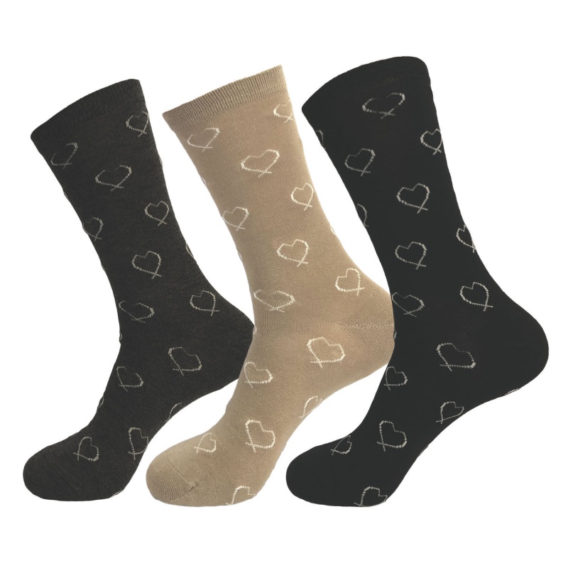 3 Pairs of Ladies Supersoft Pure Bamboo Socks - Grey Taupe Black Hearts