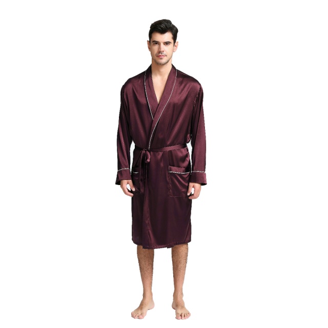 Mens Burgundy Silk Dressing Gown