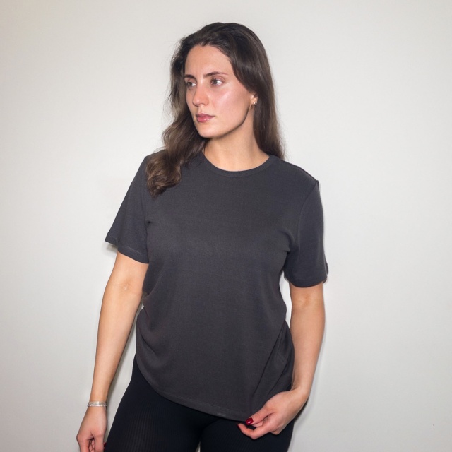 Ladies Charcoal Noil Silk T-Shirt