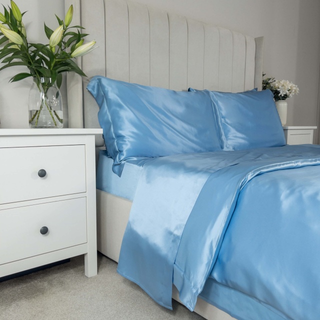 Blue 6PCs Silk Duvet Cover Set