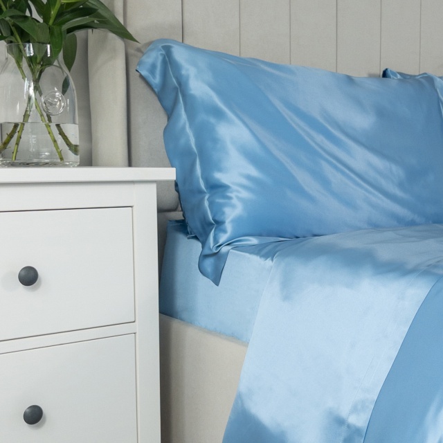 Blue Silk Fitted Sheet