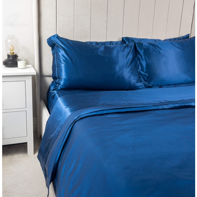 Navy 6PCs Silk Duvet Cover Set 