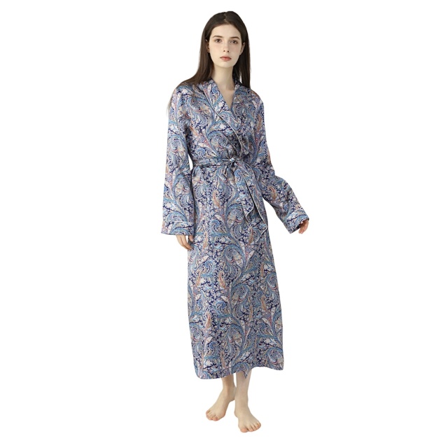  Women’s Liberty Great Missenden Navy Silk Dressing Gown 