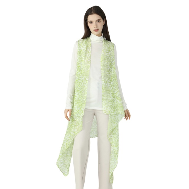 Silk Scarf Wrap Green Coral 