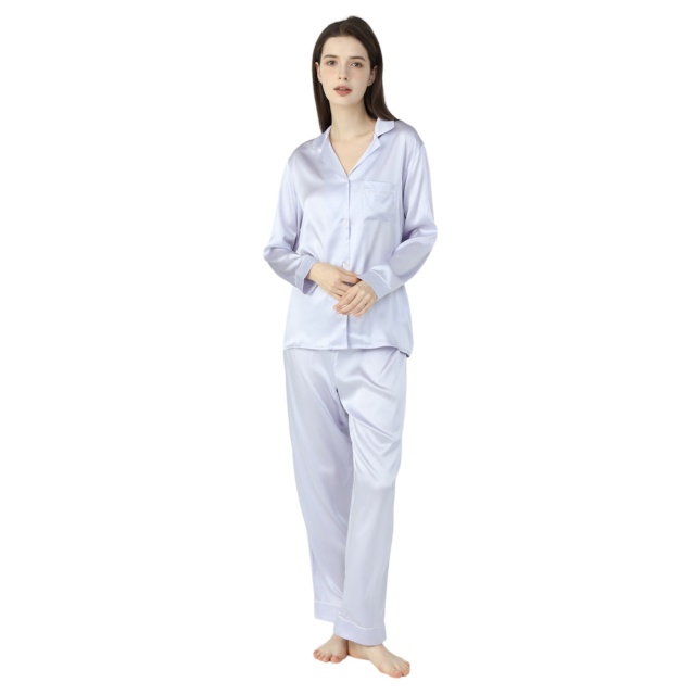 Ladies Pure Silk Silver Lilac Pyjamas 