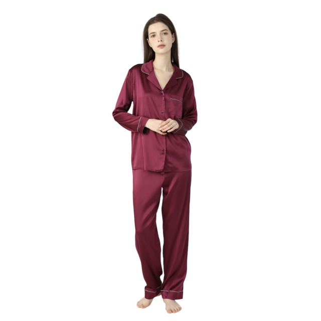 Ladies Pure Silk Burgundy Pyjamas