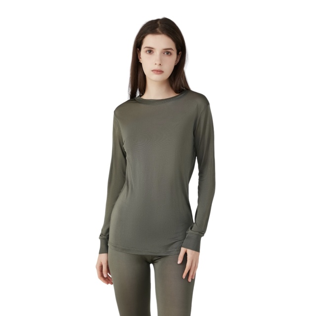 Ladies Pure Silk Khaki Thermal Top