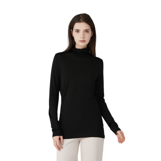 Ladies Silk Wool Turtle Neck Long Sleeved Top Black