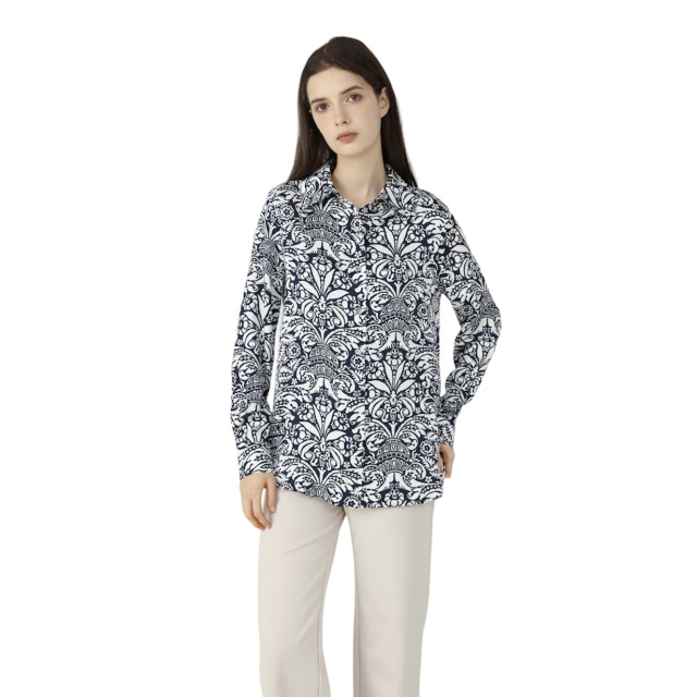 Womens Silk Blouse Indigo Coral
