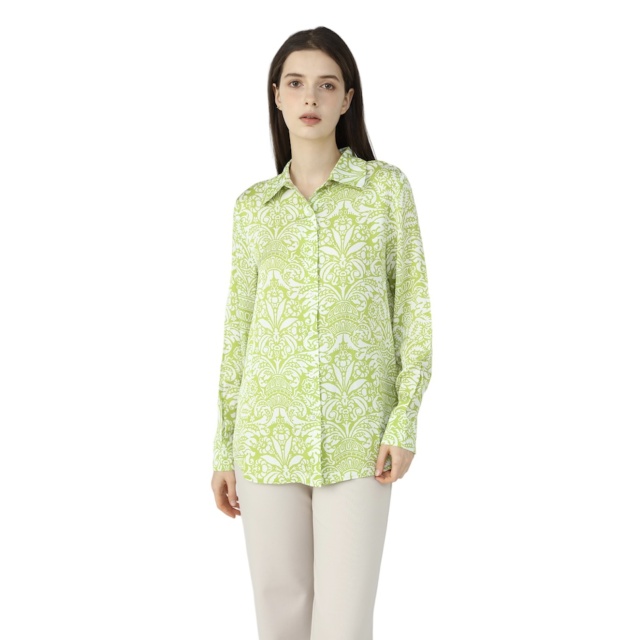Womens Silk Blouse Green Coral 