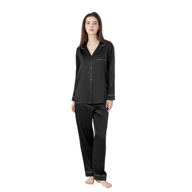 Ladies Pure Silk Black Pyjamas