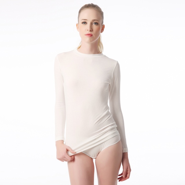 Ladies Modal Thermal Ivory Long Sleeve Top