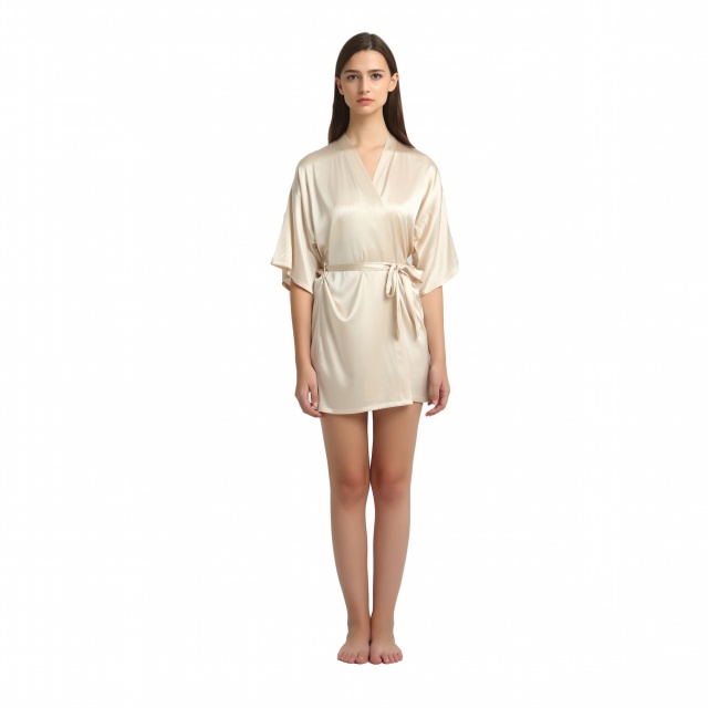 Silk Kimono Dressing Gown - Nude