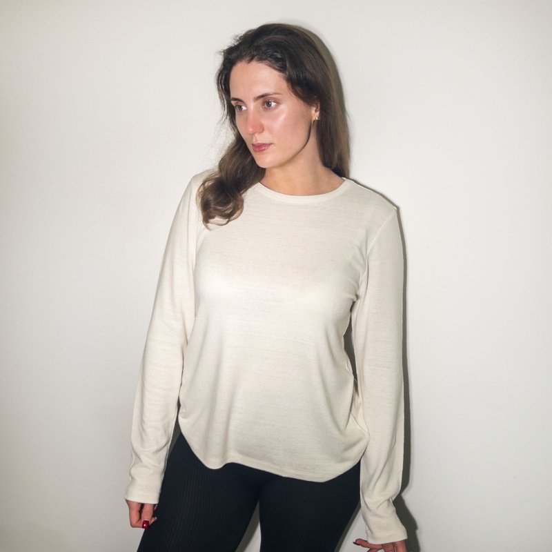 Ladies Ivory Long Sleeved Noil Silk Top