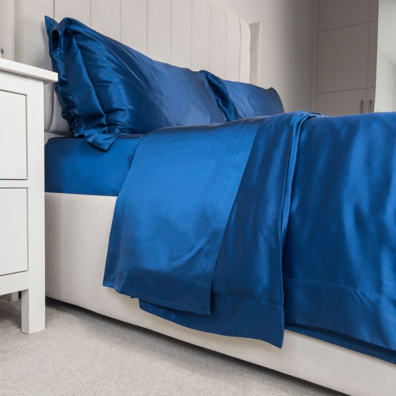 19 Momme Navy Silk Flat Sheet